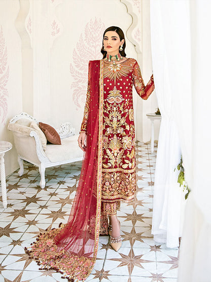 Rouge Embroidered Net 3-Piece Suit WS-06