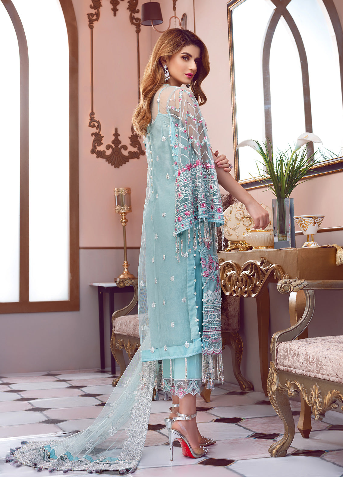 Fleur Embroidered Net 3 Piece D-7 - Soiree Luxury Formals