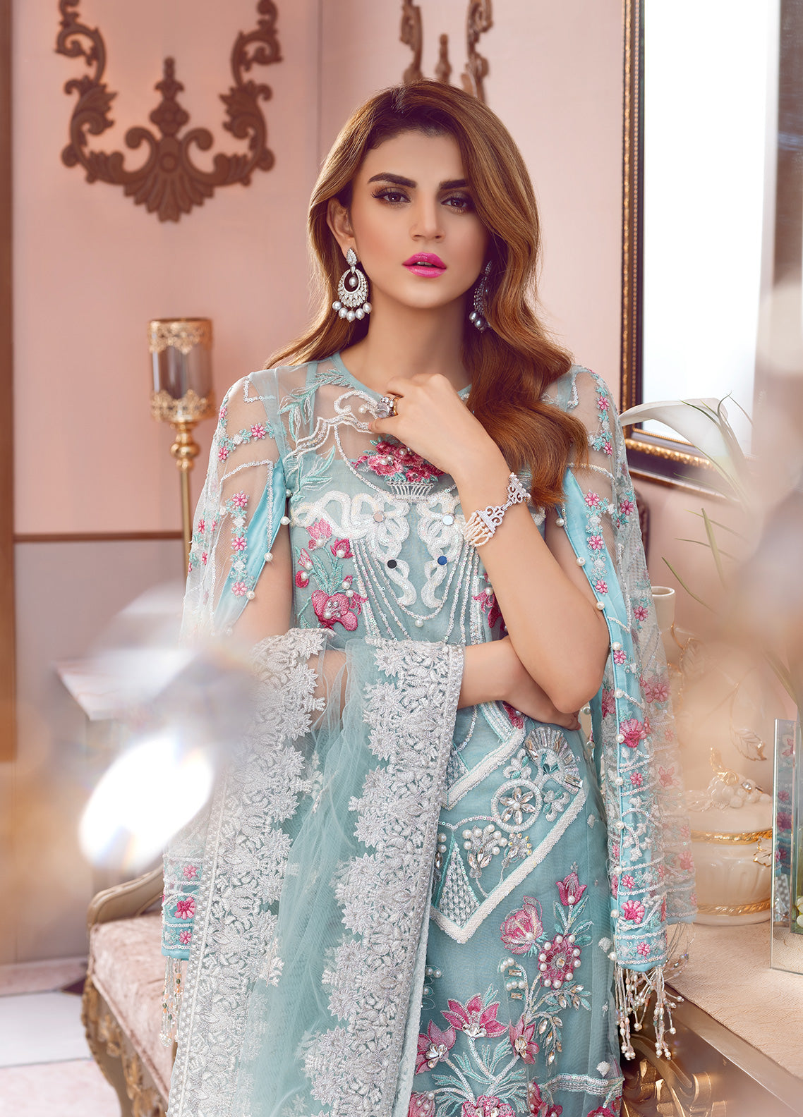 Fleur Embroidered Net 3 Piece D-7 - Soiree Luxury Formals