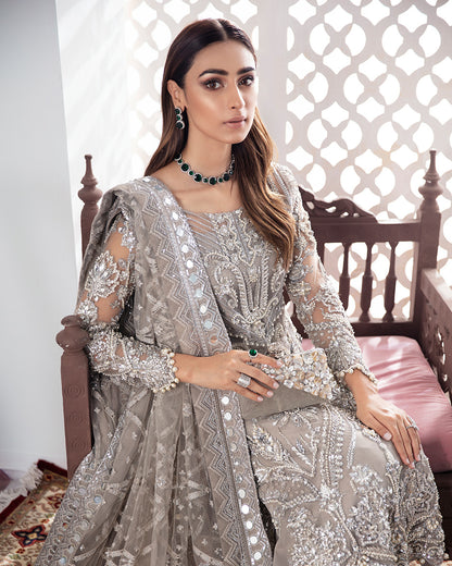 Gulnoor Embroidered Net 3-Piece Suit WS-18 - Meherma Wedding Formals Collection