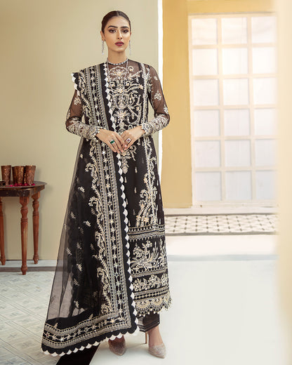 Inaaya Embroidered Organza 3-Piece Suit D-01 Unstitched Luxury Formals 2021