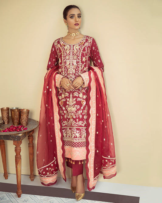 Zareen Embroidered Net 3-Piece Suit D-06 Unstitched Luxury Formals 2021