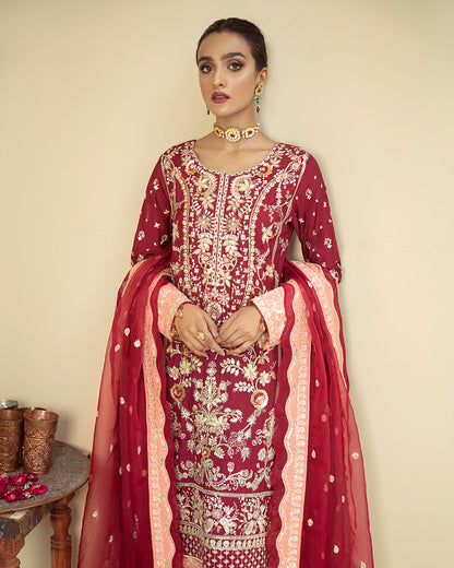 Zareen Embroidered Net 3-Piece Suit D-06 Unstitched Luxury Formals 2021