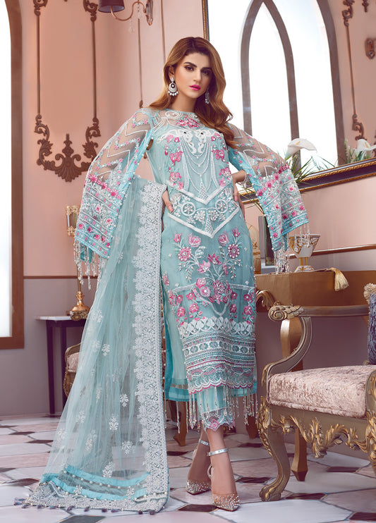 Fleur Embroidered Net 3 Piece D-7 - Soiree Luxury Formals