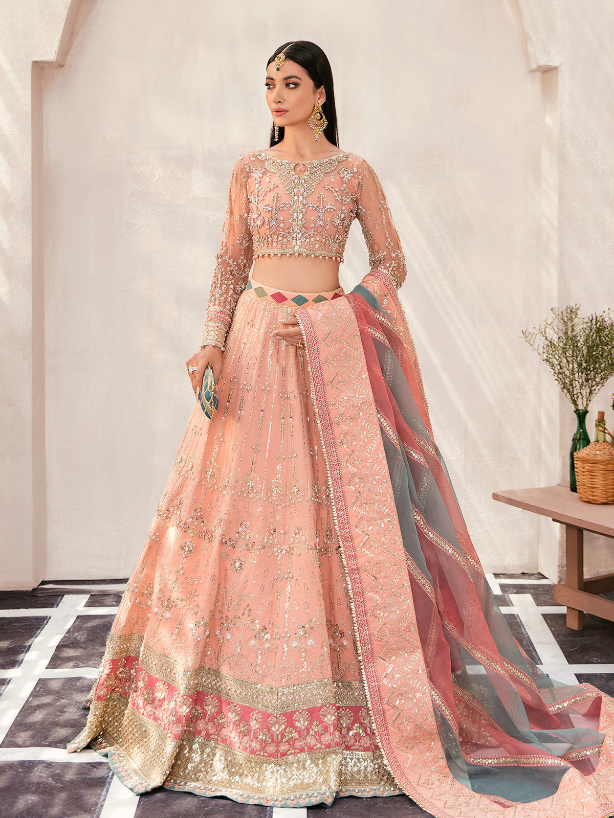 Afreen GL-WS-22V1-29 (peach lehnga choli) Zaryaab Wedding Formals Collection by Gulaal